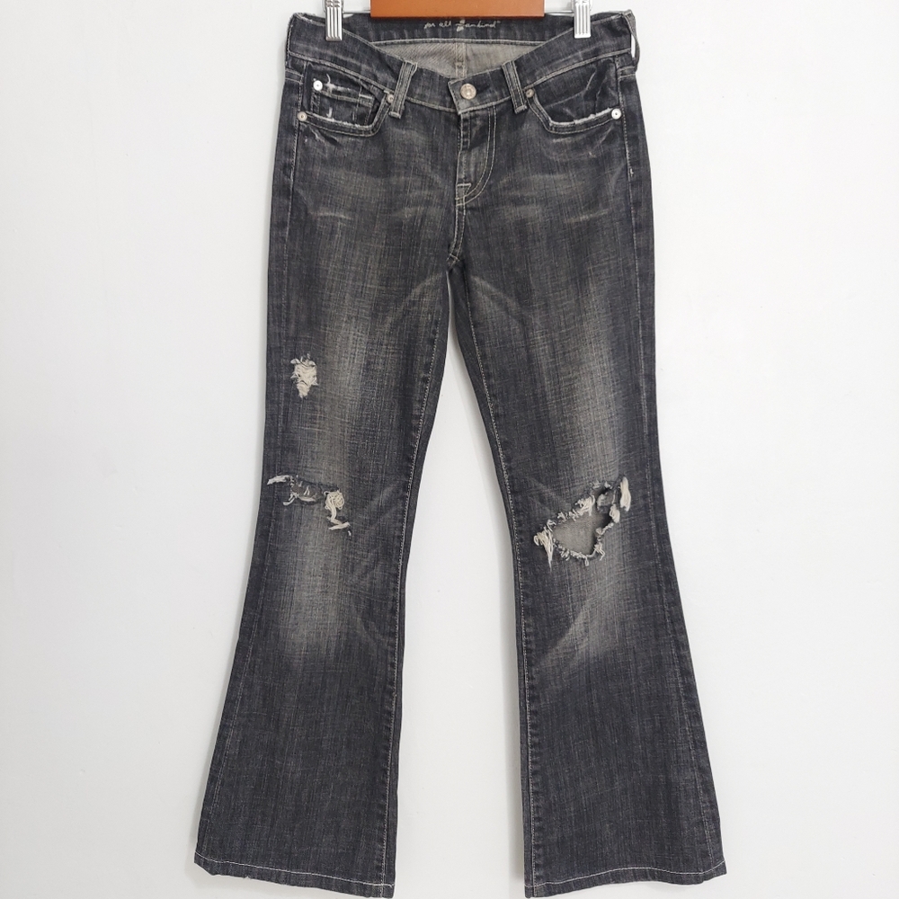 7 For All Mankind Womens Bootcut Flare Distressed Jeans Size 26 Dark Wash Black